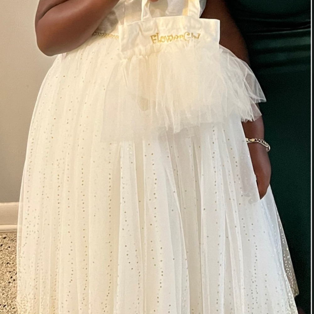 Flower girl dress ivory & gold